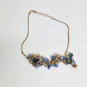 Vintage Blue Bead Gold Tone 23 in Necklace - VTG